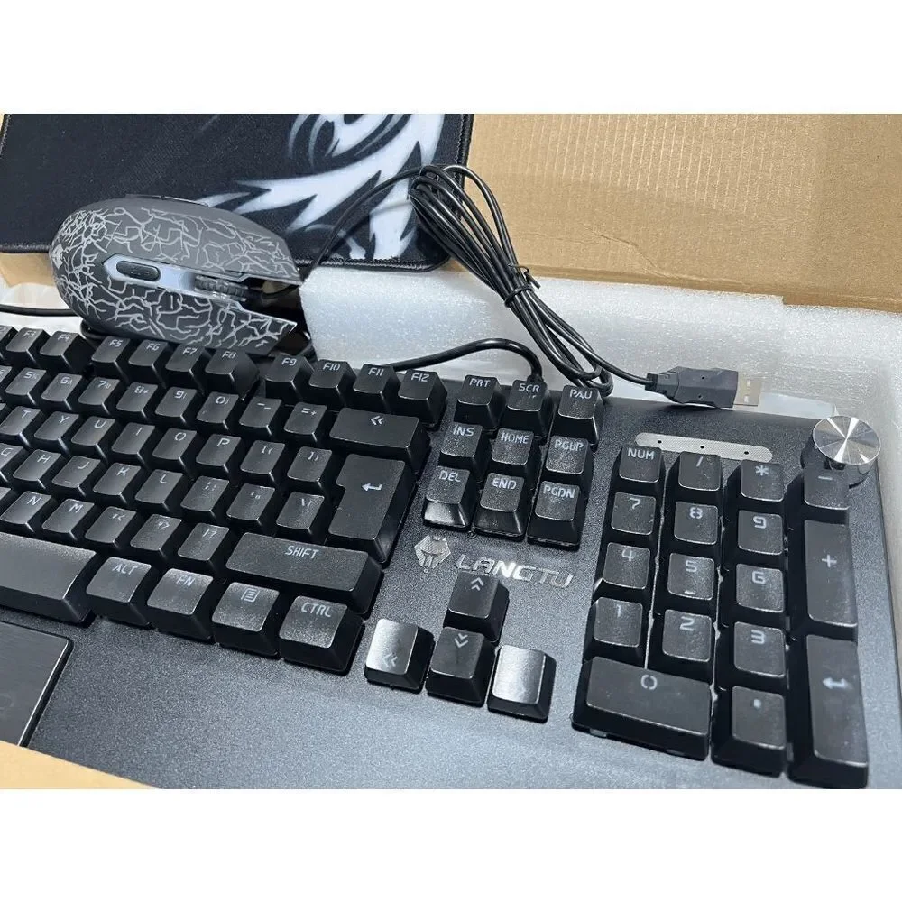 3 IN 1 Multimedia Knob Mechanical Gaming Keyboard Set (Black/Blue Backlit/Blue S